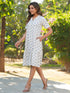 Off White Cotton Flex Floral Printed A-line Shirt Dress